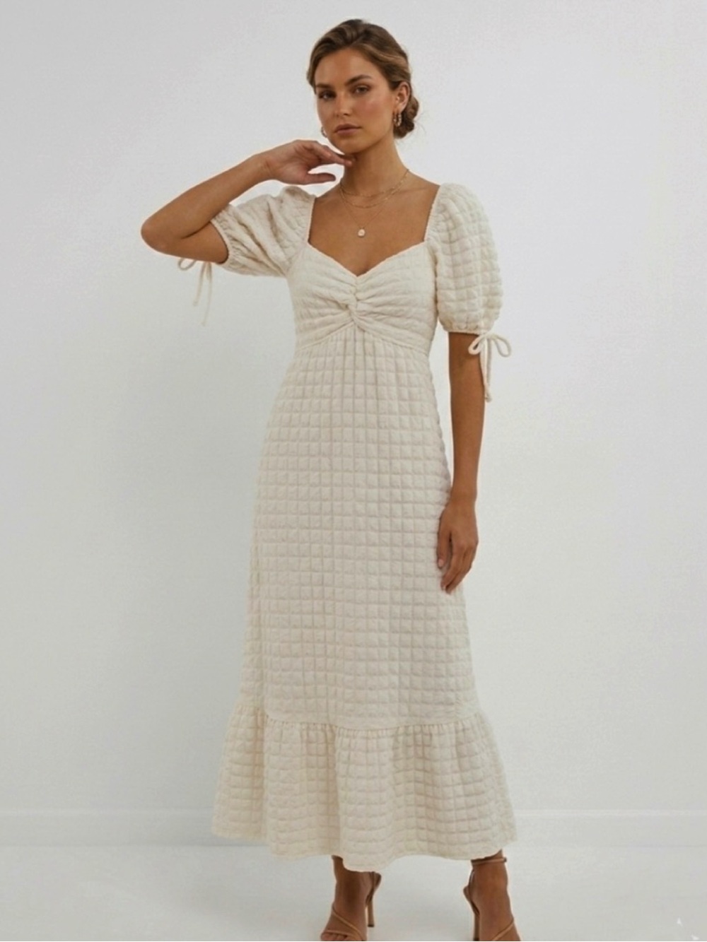 Endless Rose Ivory Textured Maxi Size Small Puff Sleeves